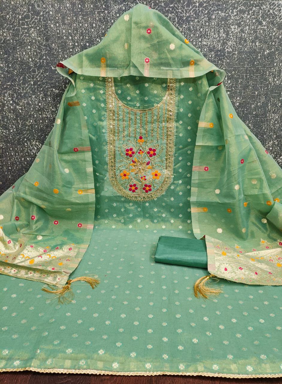 Jari- Simmer silk Zakard with Kodding , Hand Work