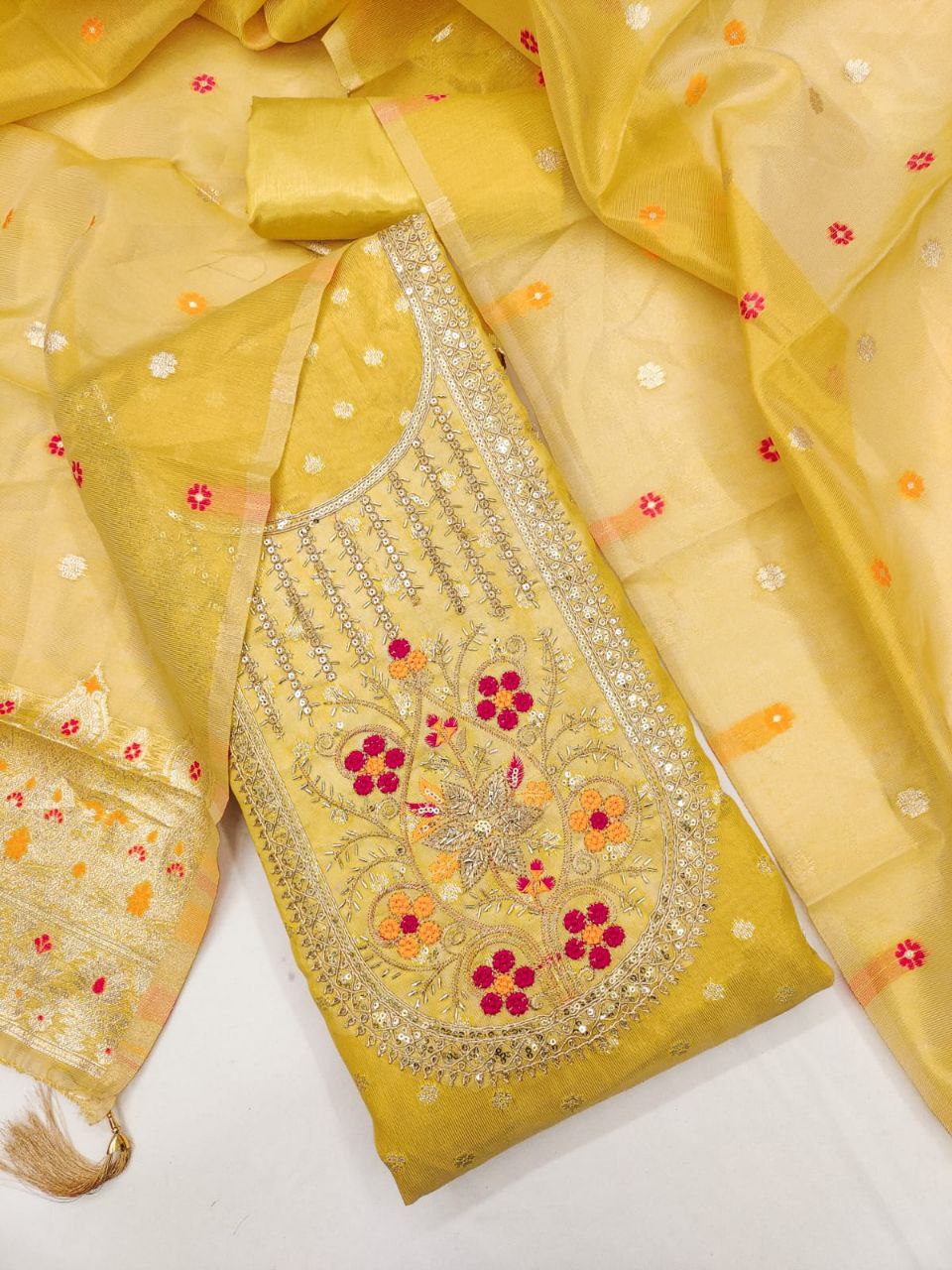 Jari- Simmer silk Zakard with Kodding , Hand Work