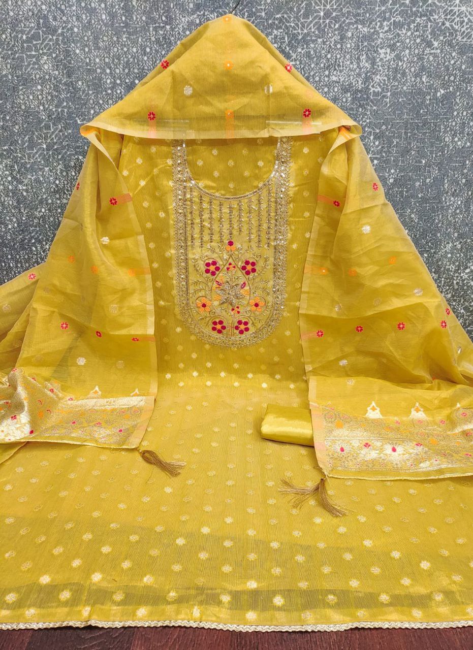 Jari- Simmer silk Zakard with Kodding , Hand Work