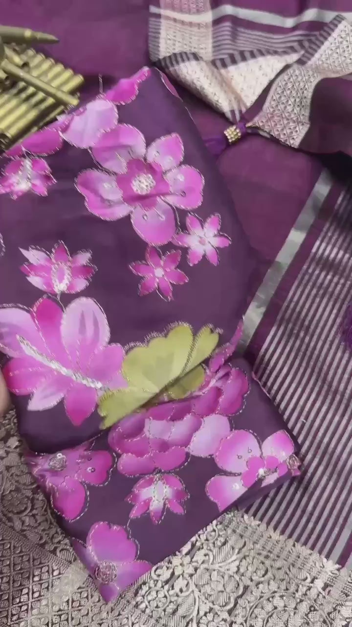 Sharmili- Effortless elegance meets vibrant charm with this Designer solid color beauty with position print blouse