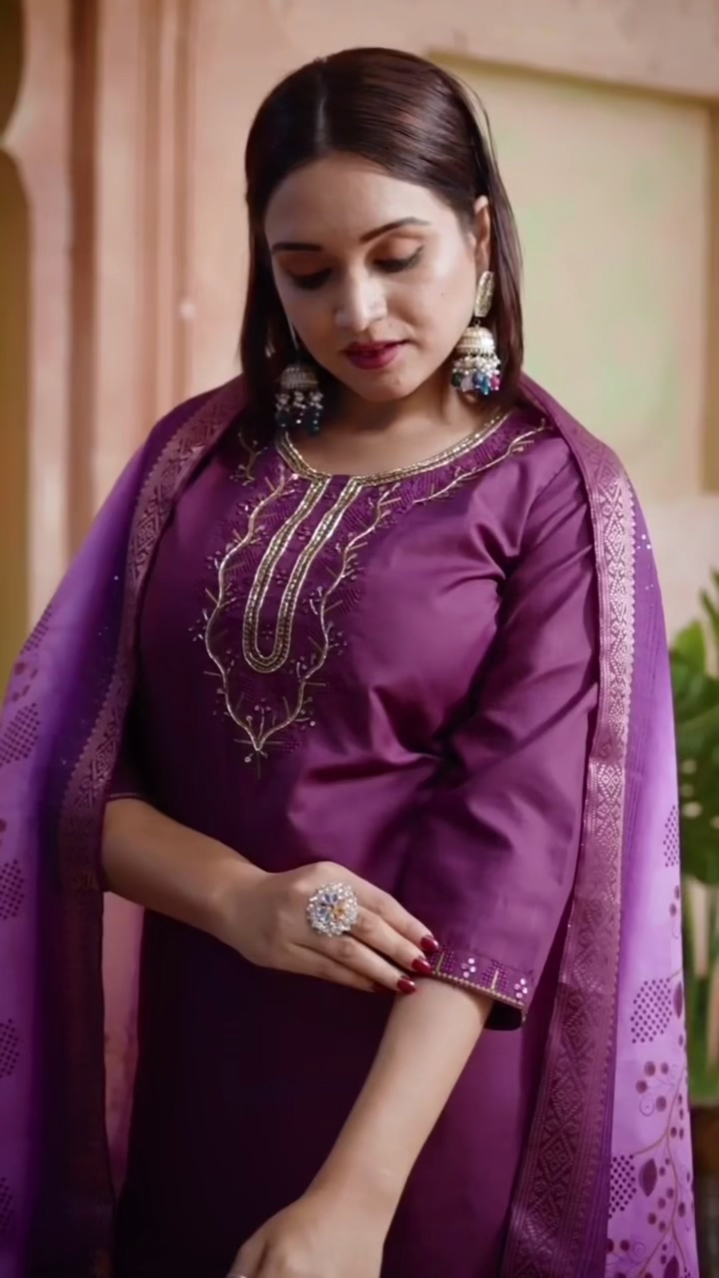 Bunnai- Embroidered work in neck with Bids Handwork touch up Dup- Digital print with zari jacquard