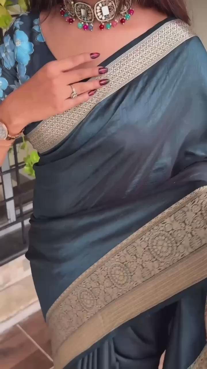 Sharmili- Effortless elegance meets vibrant charm with this Designer solid color beauty with position print blouse