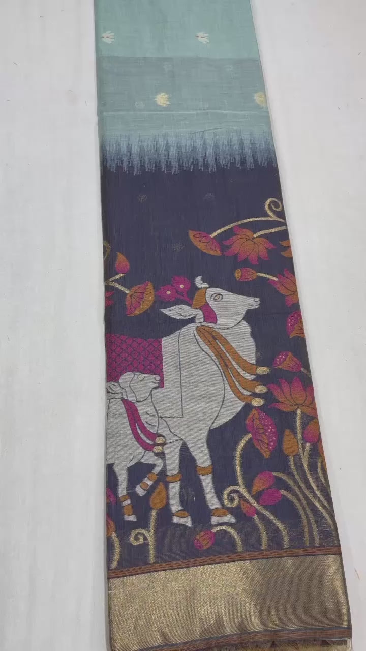 Bright-  motifs woven design saree with woven design border muga saree